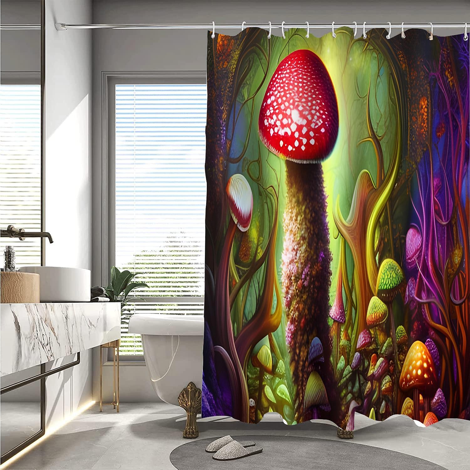 Fantasy Colorful Mushroom Hippie Shower Curtain with Hooks Bathroom Decor  Waterproof Fabric Shower Curtain Set with12 Pack Plastic Hooks 2024 - $17.99