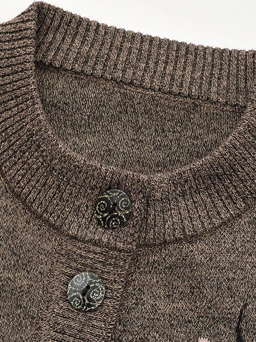 Dames Vest Trui Stijlvol Casual Zacht Bloemig Geribd Strakke ronde hals Knop Zak Lange mouw breien Buiten Feestdagen Uitgaan bordeaux Grasgroen Herfst Winter 2025 - $31.99 –P13