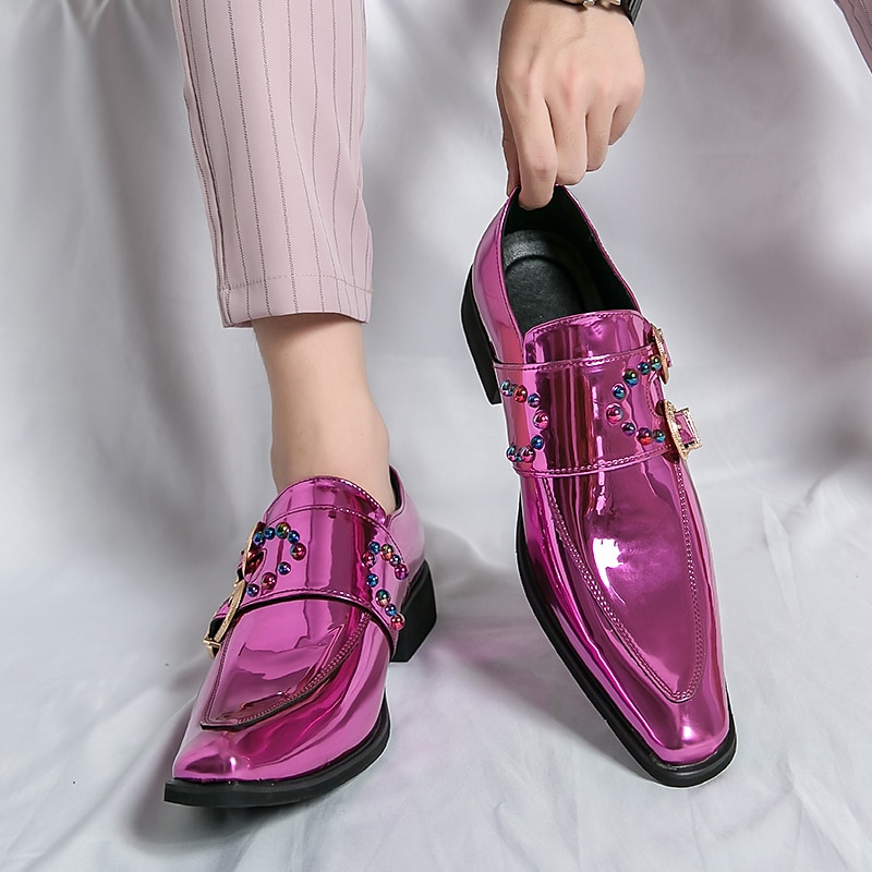 herresko i rosa metallisk spenne – mote loafers med rhinestone-detaljer for fest- og sceneklær 2025 - $59.99 –P7