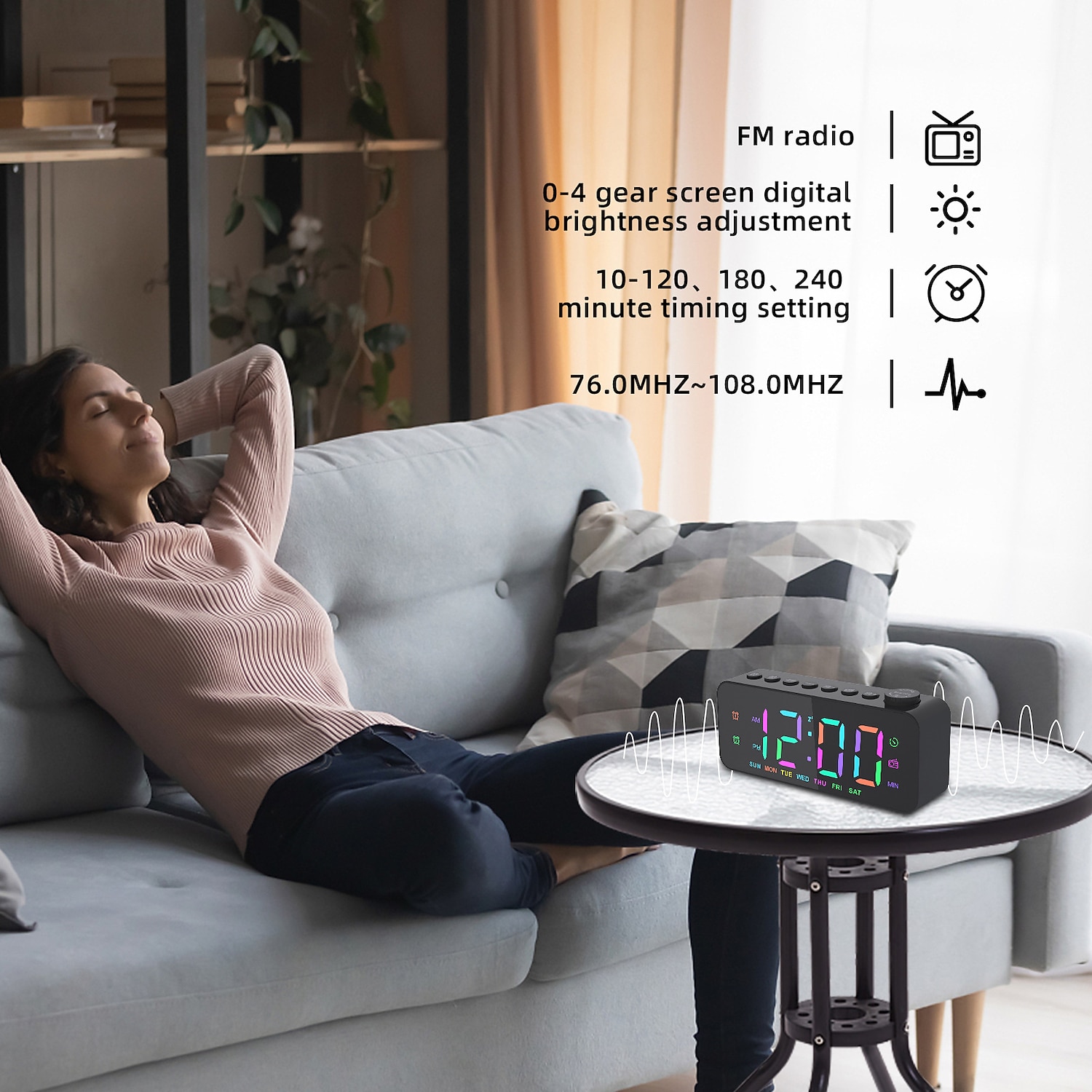 1pc Dynamic RGB Color Changing FM Radio Digital Alarm Clock with Sleep Timer and Dual Alarm - 8 Colors 12/24H Electronic LED Clock 2025 - $29.99 –P2