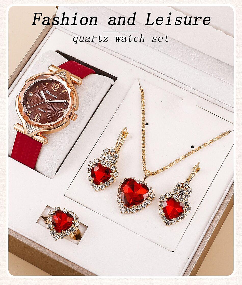 5 unids/set de relojes para mujer, reloj de pulsera de cuero para mujer, reloj de pulsera simple e informal a la moda para mujer y regalo de joyería 2025 - $6.99 –P8
