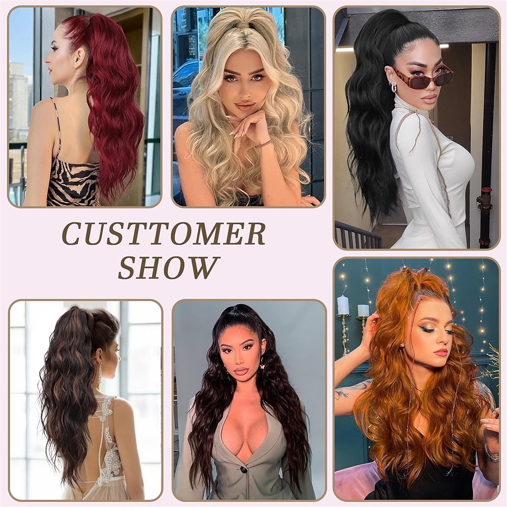 Ponytail Extension Claw Clip in Pony Tails Hair Extensions Fluffy Natural Synthetic Wavy Secret Ponytail Hairpiece 22 Inch Dirty Blonde mix Highlight Blonde for Women Daily Use party 2026 - $17.49 –P5