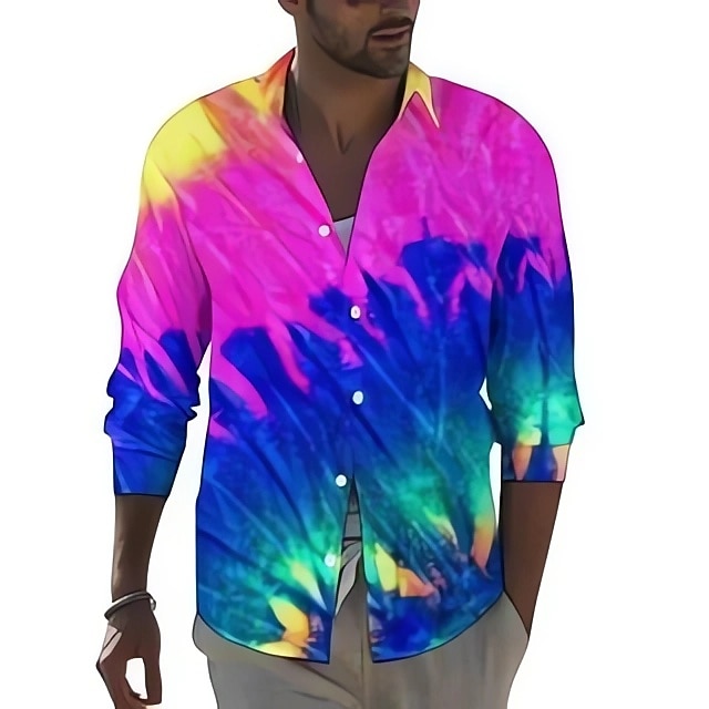 Herren Regenbogen Geometrische Muster Hemd Knopfhemd Langarm Modisch Strassenmode Designer Casual Täglich Ausgehen Herbst Winter Umlegekragen Bedruckt Rosa Regenbogen Blau + Blau Leicht Blau 2025 - $26.99 –P3