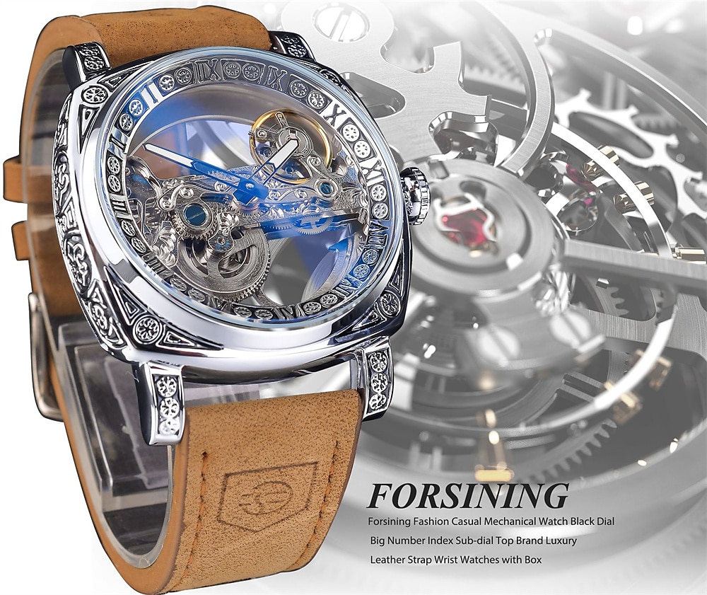 FORSINING Women Men Mechanical Watch Luxury Large Dial Fashion Business Hollow Skeleton Automatic Self-winding Luminous Waterproof Leather Strap Watch 2025 - $104.99 –P2