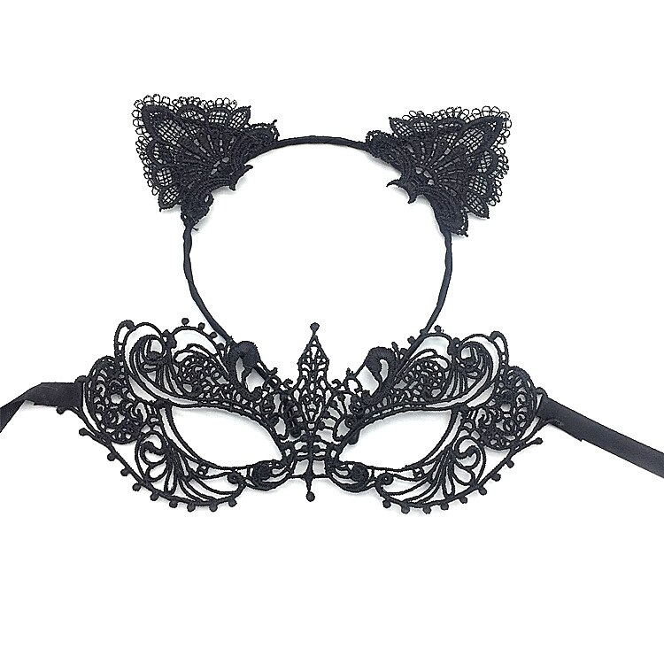 maschera mascherata in pizzo per donna, maschera mascherata nera per donna maschera per gatti fascia per orecchie di gatto con girocollo a cuore del 2025 a $9.49 –P5