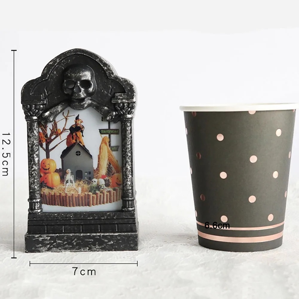Halloween czaszka nagrobek lampa nawiedzony dom wystrój wystrój ogrodu domu lampka nocna rekwizyty na przyjęcia świecące oświetlenie led nagrobek 2025 - $6.49 –P7