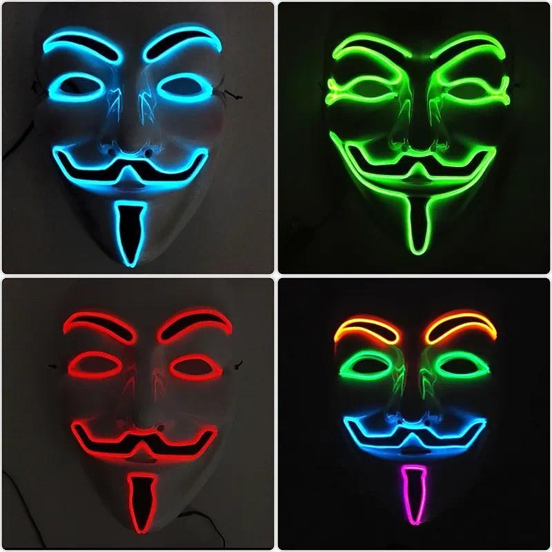 világító V-alakú hideg fény led műanyag vendetta négyszínű maszk halloween horror álarcos parti kellékek 2025 - $19.99 –P7