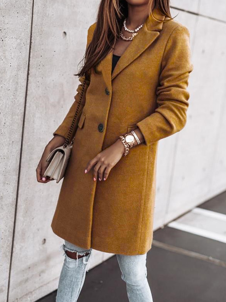 Dam Kappa Gata Dagliga kläder Semester Höst Vinter Normal Täcka Normal Håller värmen Andningsfunktion Stylish Ledigt Gatustil Jacka Långärmad Slät Med fickor Svart Vit Kaki 2025 - $31.99 –P11