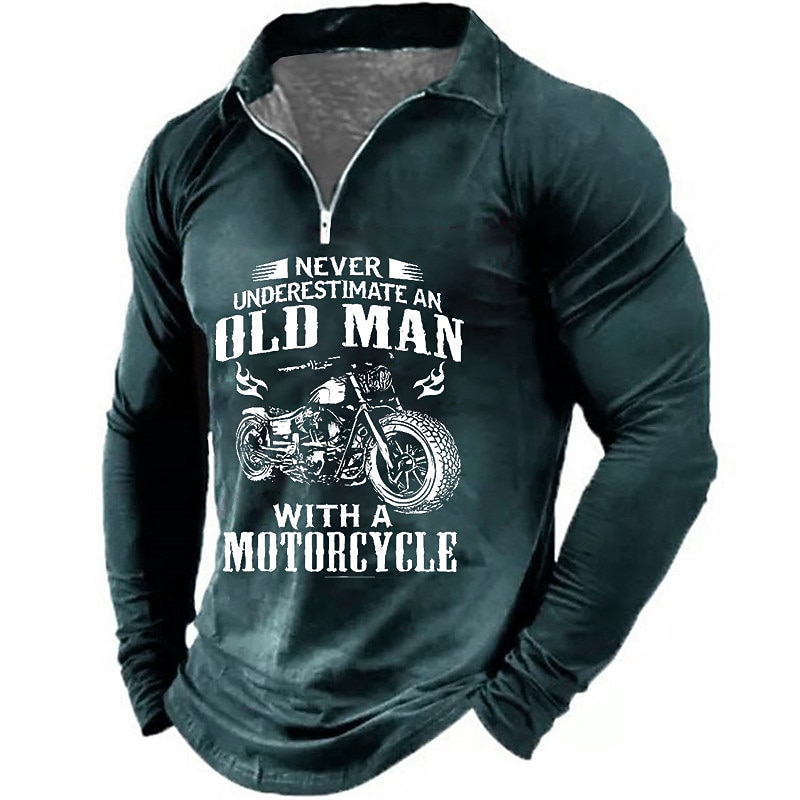 T-shirt graphique à manches longues pour hommes de motocycliste  'Ne sous-estimez jamais un vieux avec une moto' de 2026 ? $25.99 –P6