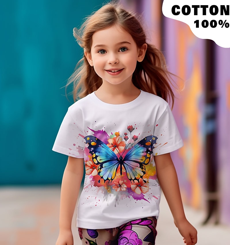Fete 3D Grafic Fluture Tricou Manșon scurt Tipărire 3D Vară Primăvară Activ Modă Drăguţ 100% Bumbac Copii 3-12 ani În aer liber Casual Zilnic Fit regulat 2026 - $13.99 –P8