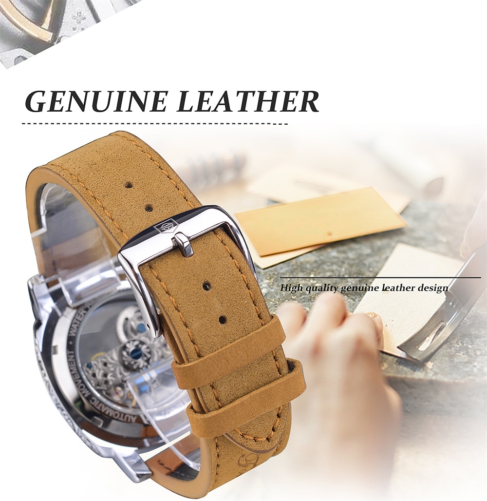 FORSINING Women Men Mechanical Watch Luxury Large Dial Fashion Business Hollow Skeleton Automatic Self-winding Luminous Waterproof Leather Strap Watch 2025 - $104.99 –P8