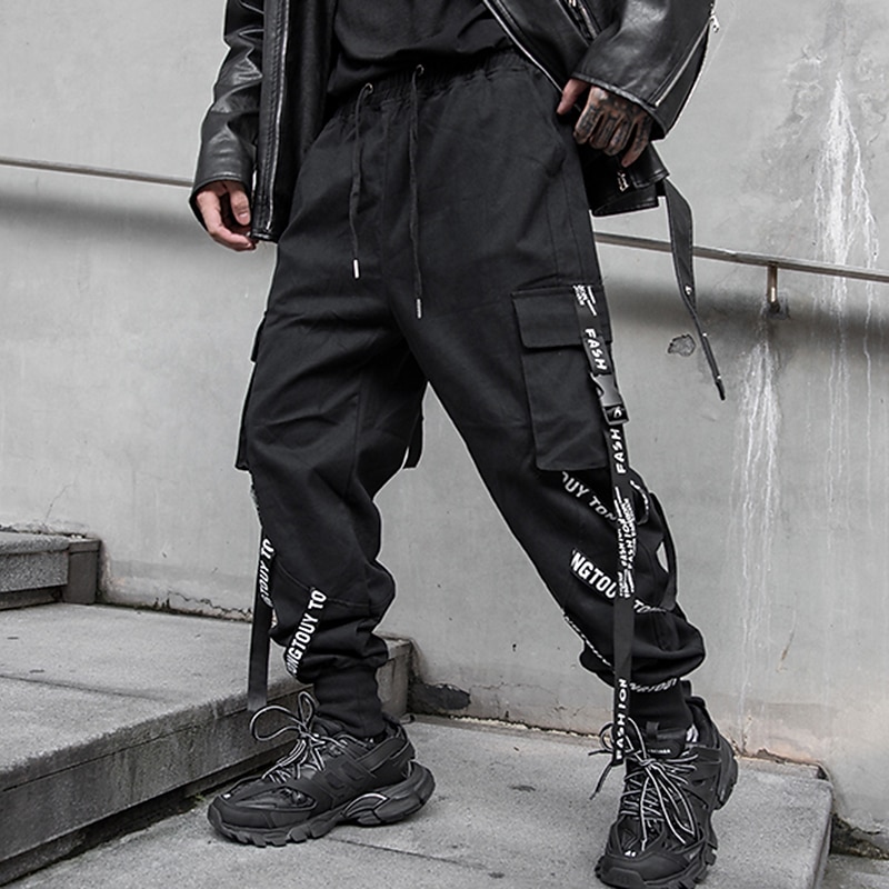 Homens Calças Cargo Techwear Com Cordão Bolsos Tecido Conforto Macio Ao ar livre Diário Para Noite Moda Casual Preto Micro-Elástica de 2026 por $25.99 –P3