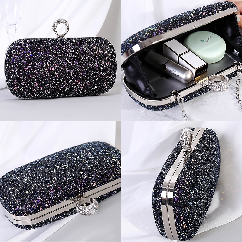 Women's Clutch Evening Bag Wristlet Clutch Bags PU Leather Party Bridal Shower Holiday Rhinestone Large Capacity Lightweight Durable Solid Color Small white Small black Small blue 2025 - $26.99 –P5