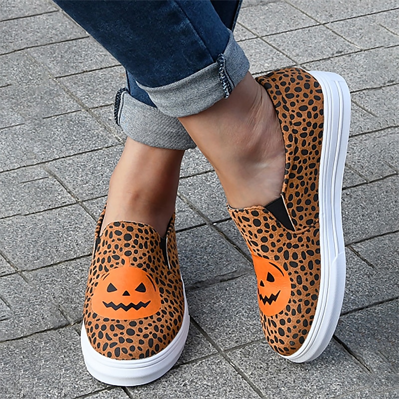 dámské halloween dýňové slip-on boty - pohodlné plátěné tenisky s potiskem jack-o'-lantern, ideální pro běžné nošení a halloween party 2025 - $26.99 –P2