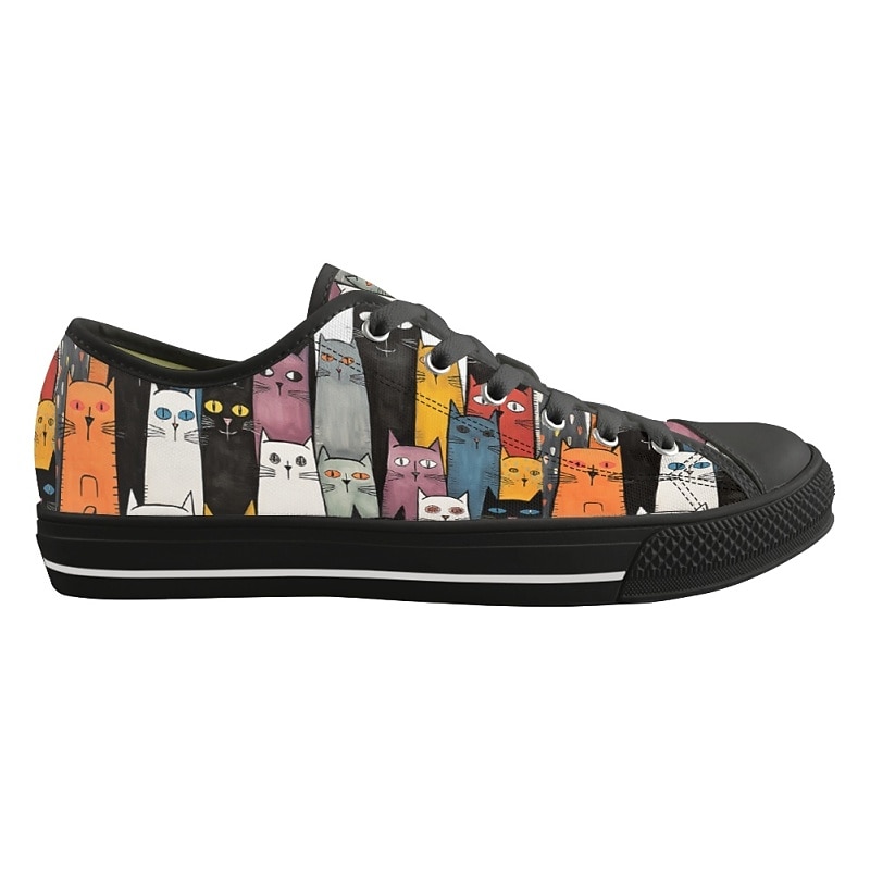 Sneakers da donna in tela con stampa di gatti colorati – graziose scarpe casual con lacci per gli amanti dei gatti, da indossare tutti i giorni e per le passeggiate del 2025 a $42.99 –P8