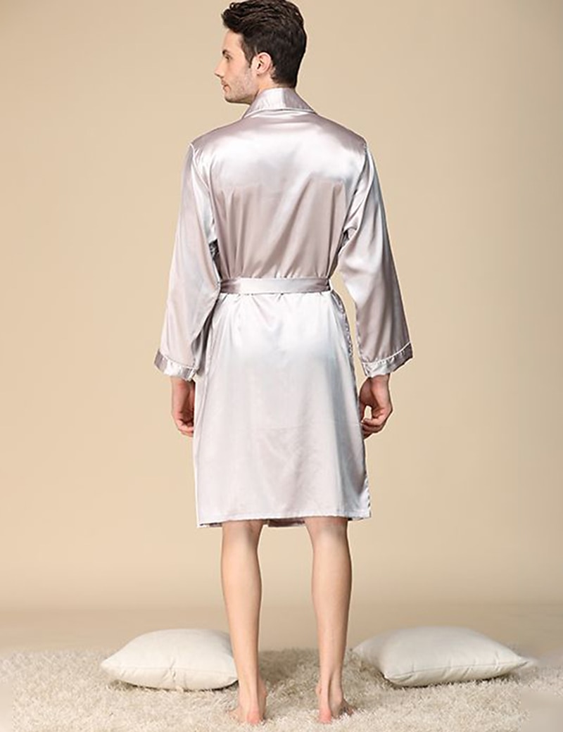 Men's Robe Silk Robe Sleepwear Plain Stylish Casual Comfort Home Daily Bed Faux Silk Comfort Summer Spring Silver Blue 2025 - $36.99 –P4