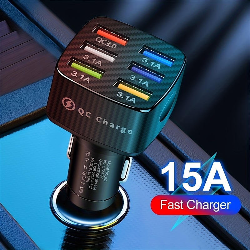 75w snel opladen 6-poorts qc3.0 & 5 usb 15a autolader adapter snel opladen draagbare telefoon adapter voor android oplader 2025 - $13.99 –P2