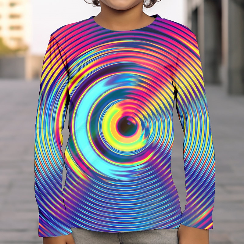 pojkar 3D-grafik optisk illusion t-shirt långärmad 3D-tryck sommar vår höst sport mode streetwear polyester barn 4-12 år utomhus casual daglig normal passform 2025 - $13.99 –P14