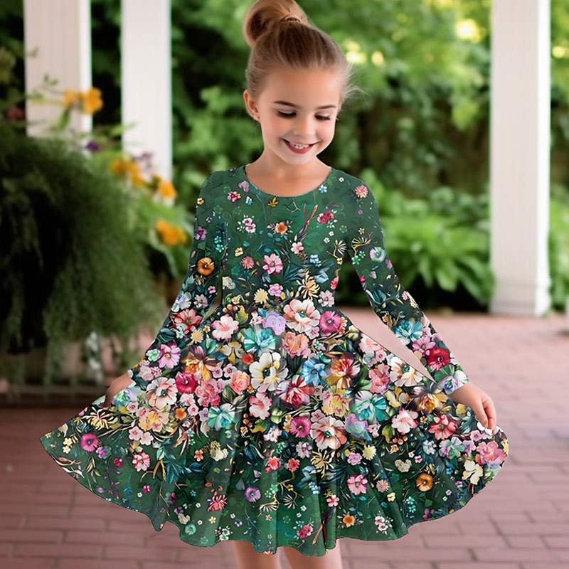Girl's 3D Print Floral Dress