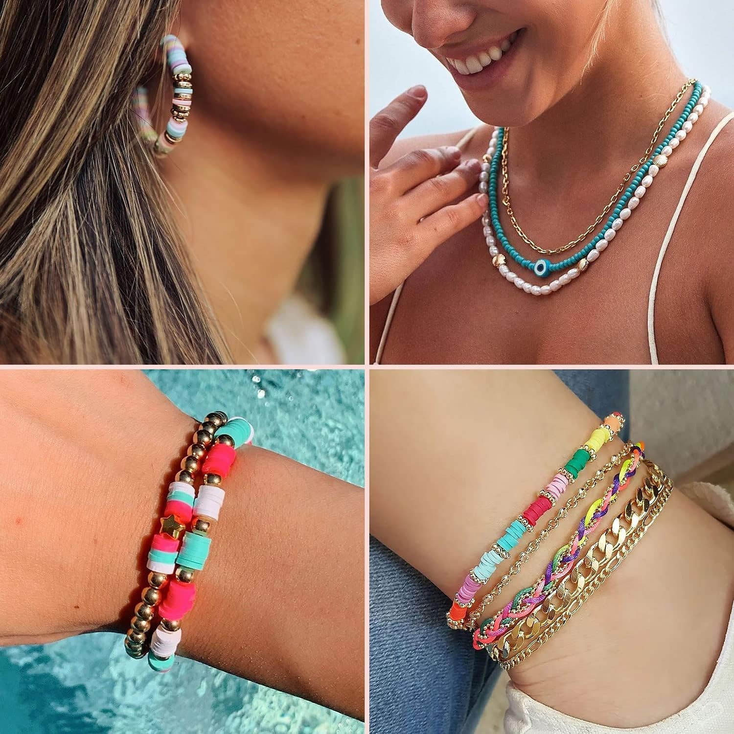 12000 Stück Tonperlen für die Armbandherstellung, Paodey, 48 Farben, 3 Boxen, flache Tonperlen, Heishi-Perlen mit Anhänger-Charm-Set und elastischen Schnüren für die Schmuckherstellung, Armbänder, Halsketten, Geschenksets 2025 - $28.99 –P5
