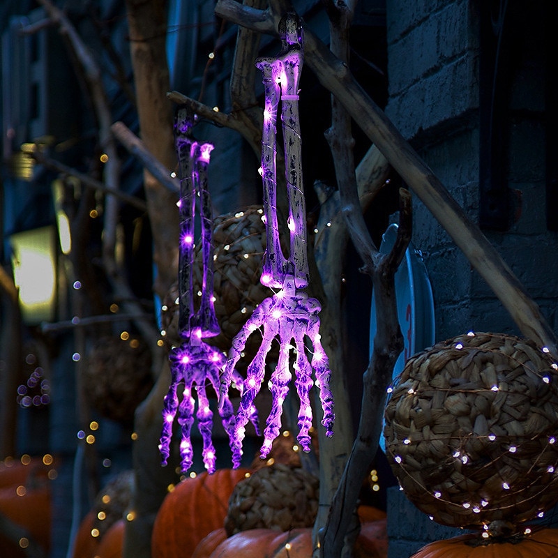 3-pakning realistisk utseende skjelettstaker kirkegård hage plen staker halloween skjelett lys opp halloween dekorasjoner skjelett hender hode gårdsstake med lysstrenger for hage varm hvit / lilla 2025 - $28.99 –P10