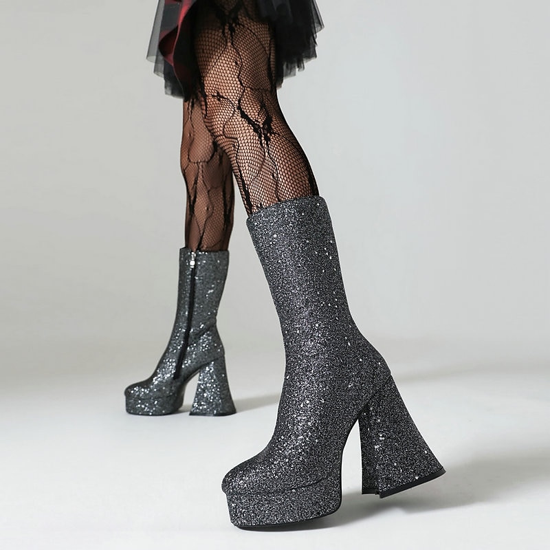 Retro Vintage 1970s Shiny Metallic Shoes Gogo Boots Abba Costume Disco Women's Carnival Party Club Pride Parade Adults' Shoes Spring Fall 2025 - $92.99 –P4