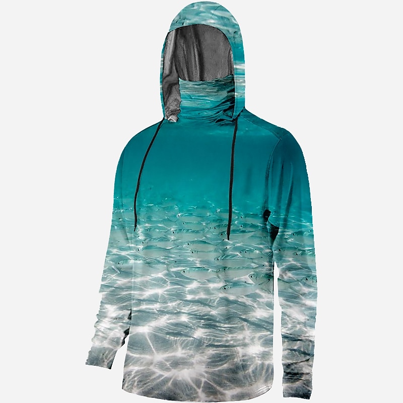 Men's Fishing Shirt Hooded Outdoor Long Sleeve UV Protection