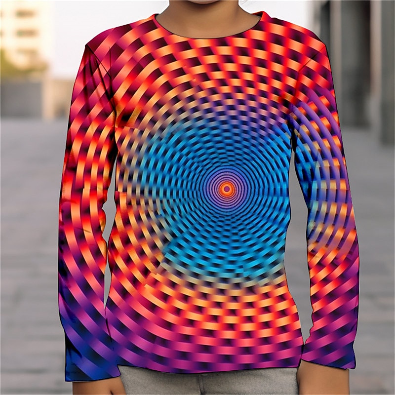 pojkar 3D-grafik optisk illusion t-shirt långärmad 3D-tryck sommar vår höst sport mode streetwear polyester barn 4-12 år utomhus casual daglig normal passform 2025 - $13.99 –P5