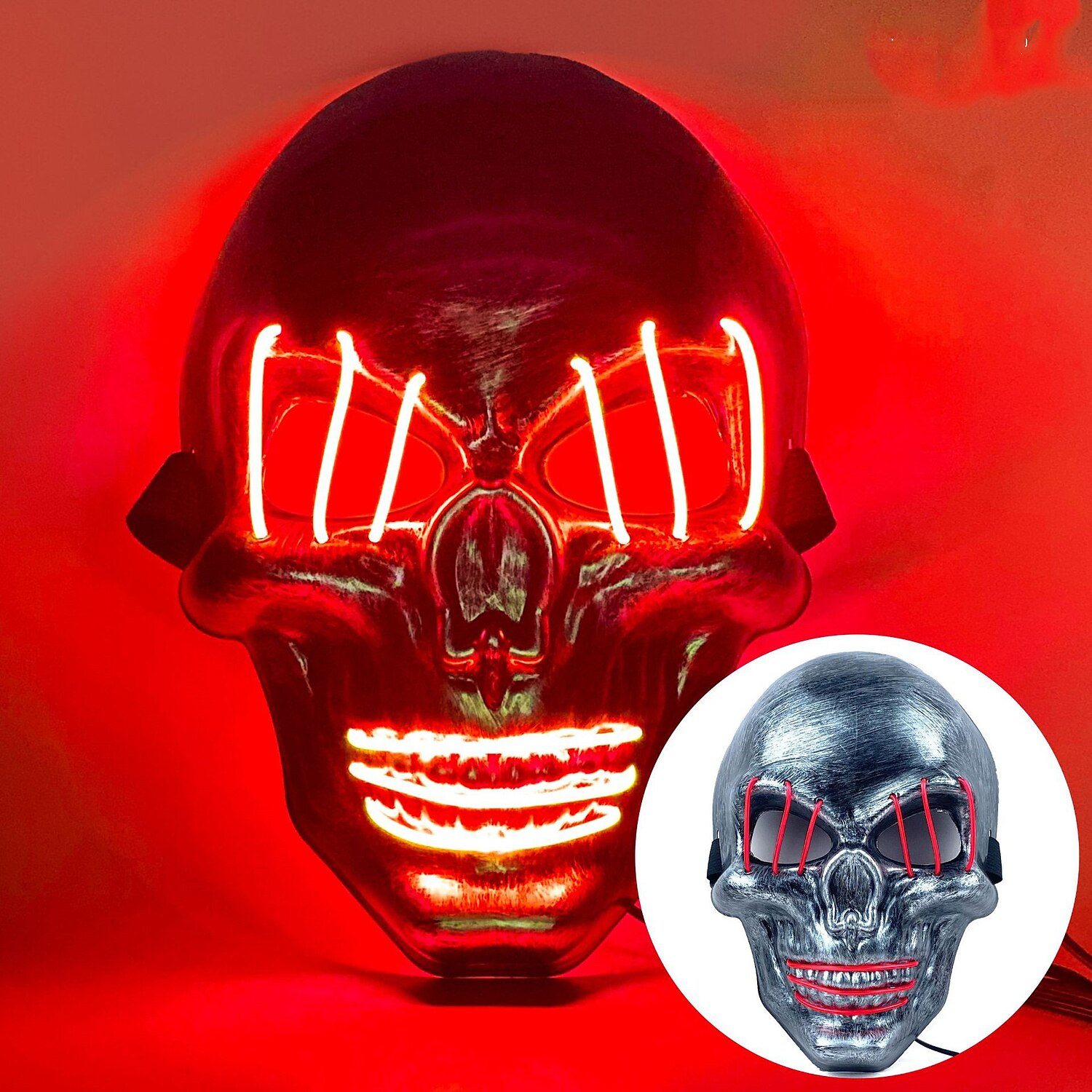 halloween ghost head white silver skull light mask led ghost head horror atmosphere mask 2025 - $11.99 –P9