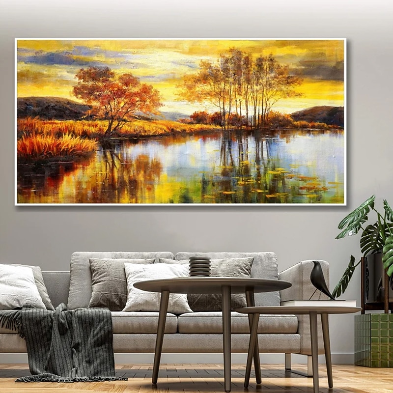 Handgefertigte Ölgemälde auf Leinwand, Wandkunst, Dekoration, Flüsse und Seen spiegeln die natürliche Landschaft für die Inneneinrichtung wider, gerolltes, rahmenloses, ungedehntes Gemälde 2025 - $80.99 –P8
