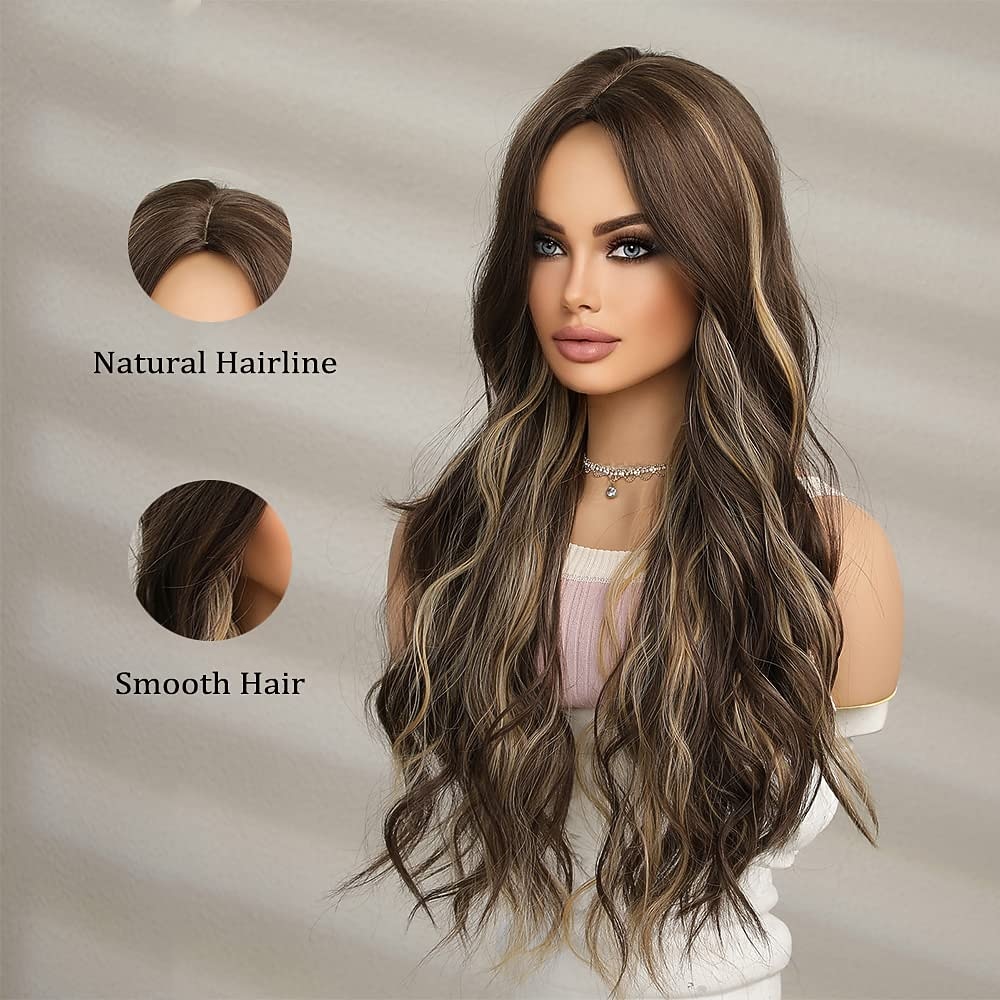 bruin lange golf pruiken pruik voor vrouwen body wave haar pruik met blond hoogtepunt pruik voor vrouwen dagelijks feest gebruik hittebestendige halloween cosplay party pruiken 2026 - $31.99 –P6