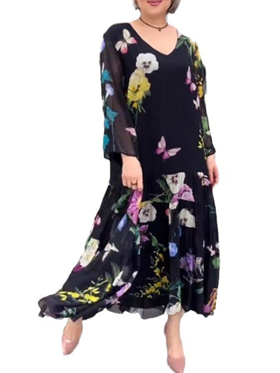 Femme Robe de bal robe soirée Invité de mariage Robe Imprimer Col V manche longue Floral robe hiver robe demoiselle d honneur Noir Printemps Hiver de 2025 ? $28.99 –P2