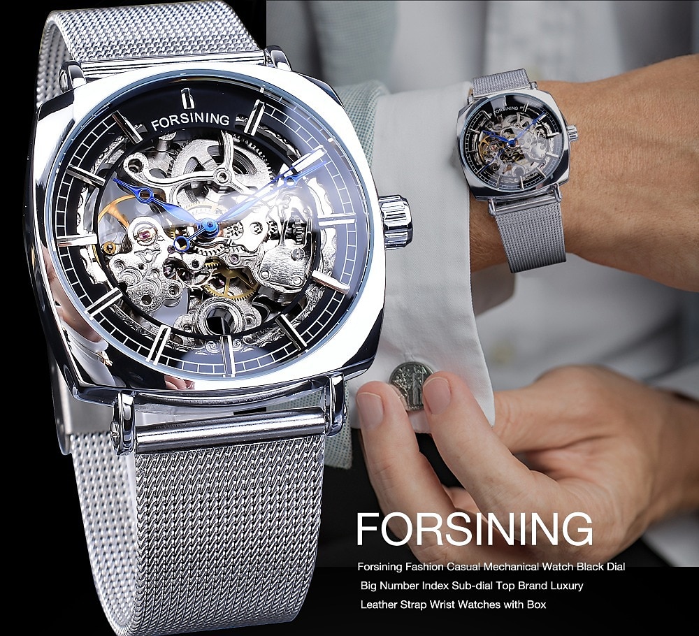 FORSINING Men Mechanical Watch Large Dial Fashion Business Wristwatch Hollow Skeleton Automatic Self-winding Luminous Waterproof Alloy Leather Watch 2025 - $42.99 –P2