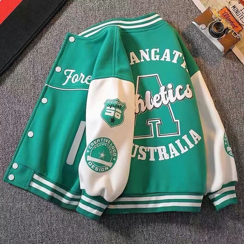 Barn Pojkar Baseballjackor Ytterkläder Färgblock Bokstav Rand Långärmad Ficka Täcka Skola Sport Mode Streetwear Svart Grön Höst Vinter 7-13 år 2025 - $22.99 –P8