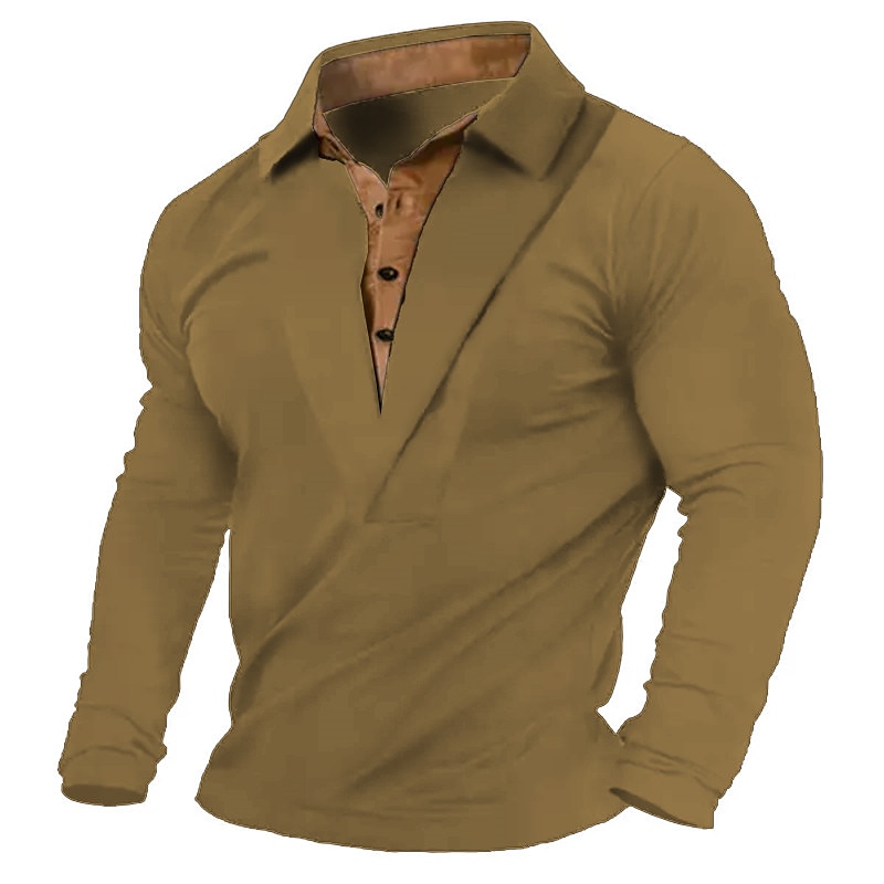 Herren Henley Hemd T-Shirt Langarm Revers Sommer Farbblock Mode Designer Basic Patchwork Urlaub Straße Ausgehen Schwarz Weiß Marinenblau Top T-Shirt für Herren 2025 - $21.99 –P5