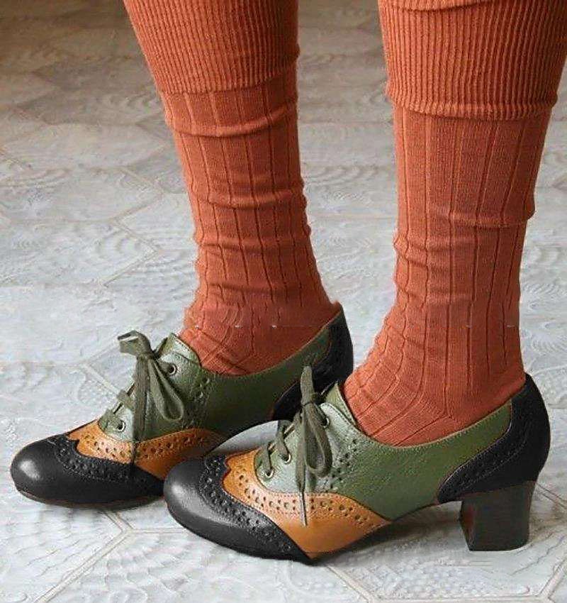 Damen Absätze Pumpen Bullock Schuhe Wingtip-Schuhe Vintage-Schuhe Party Outdoor Täglich Farbblock Sommer Konischer Absatz Runde Zehe Elegant Urlaub Kuschelig Leder Schnalle Schwarz Gelb Purpur 2025 - $54.99 –P2