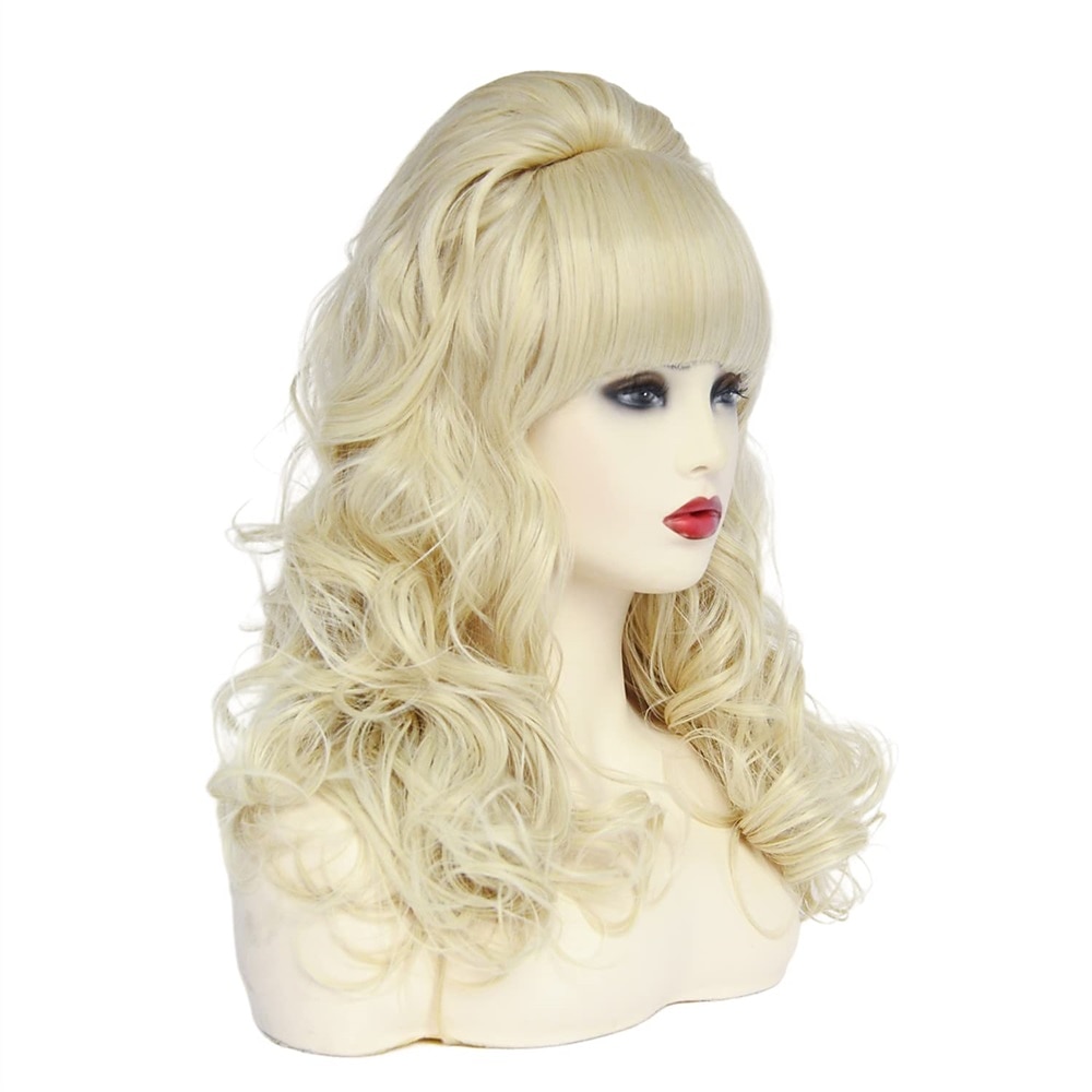 Dlouhá vlnitá blond paruka s ofinou velká bouffant včelí úl paruky pro ženy vhodná na kostým z 80. let nebo karnevalovou párty paruky na Halloween 2025 - $26.99 –P3