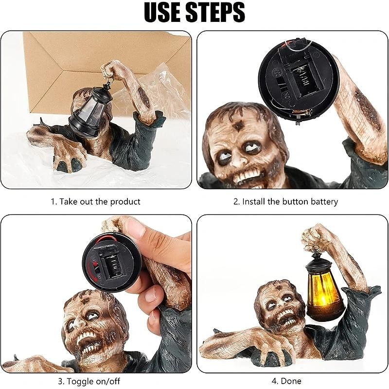 Gruselige Halloween-Zombie-Handlichtornamente aus Kunstharz für Horrorstatuen und Gartendekorationen 2026 - $18.99 –P5