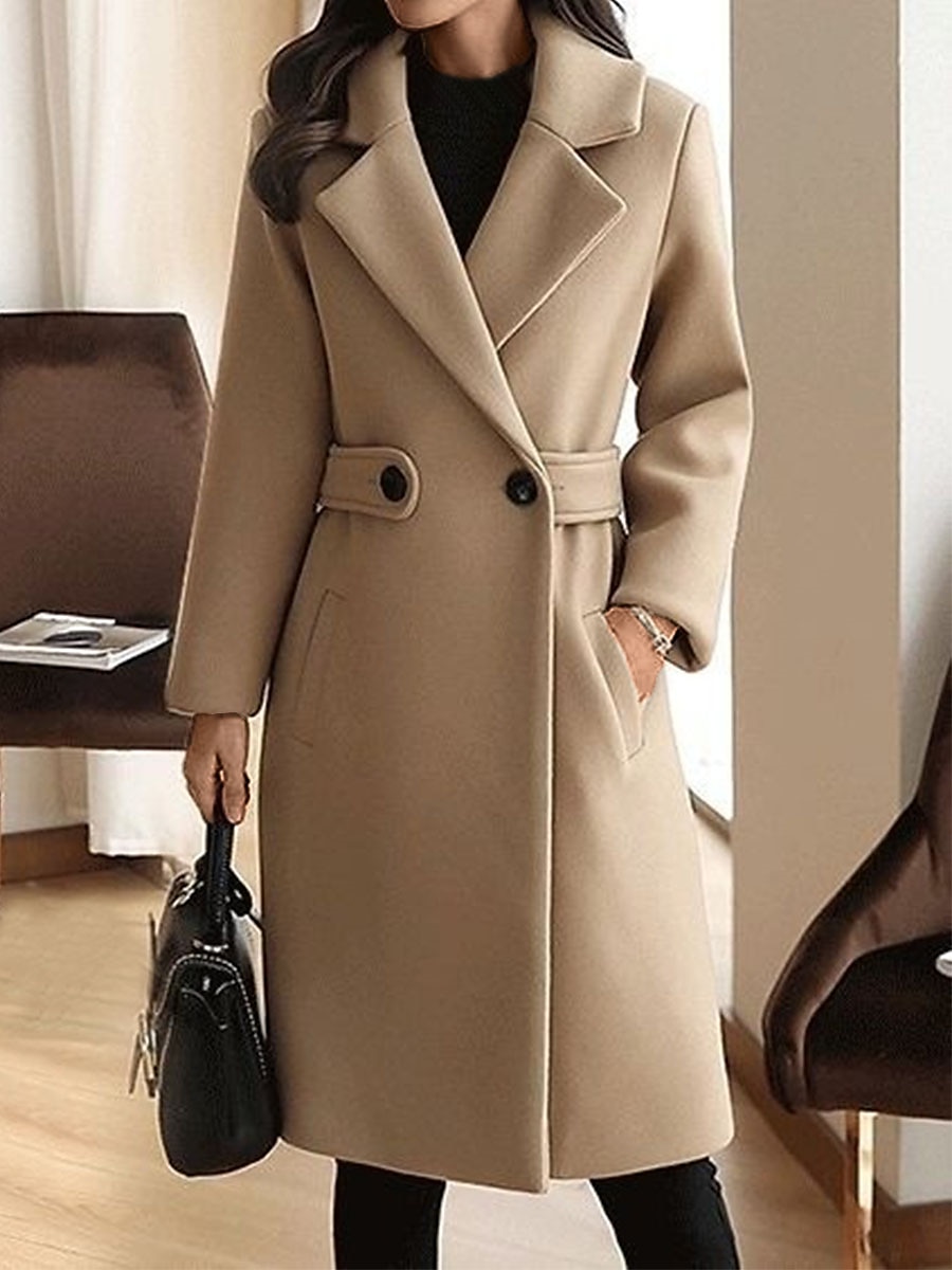 Women's Winter Coat Long Pea Coat Lapel Fall Warm Overcoat Maillard Windproof Warm Outerwear with Pockets Trench Coat Comtemporary Stylish Casual Jacket Long Sleeve Red Camel Brown 2023 - US $44.99 –P1