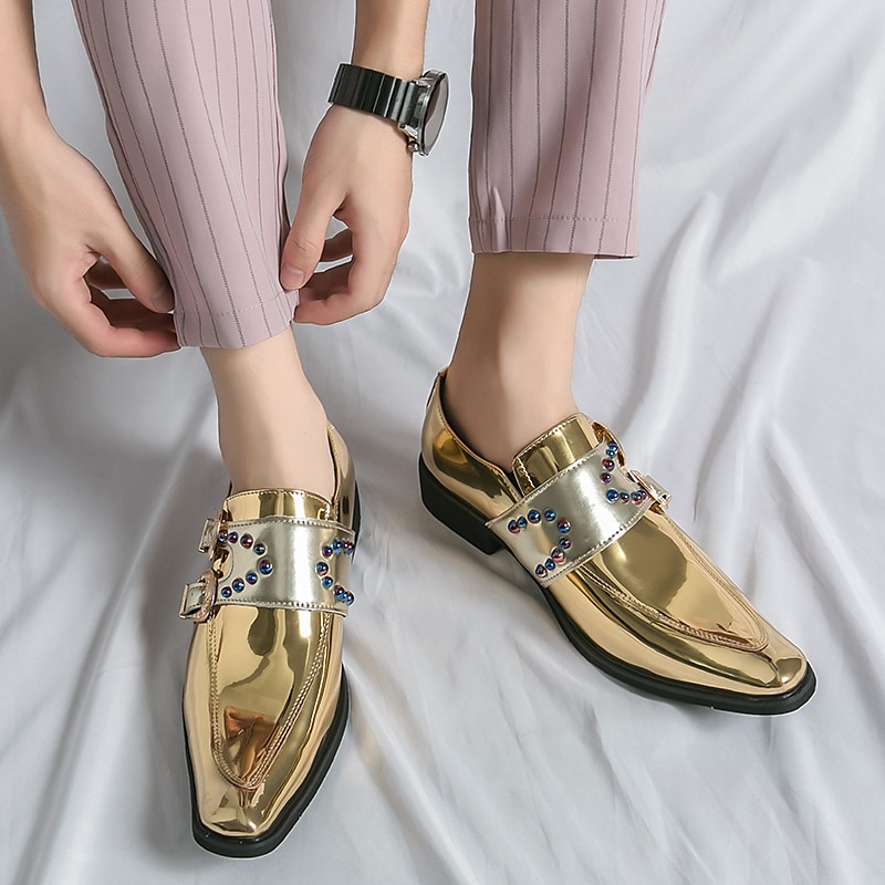 herresko i rosa metallisk spenne – mote loafers med rhinestone-detaljer for fest- og sceneklær 2025 - $59.99 –P16