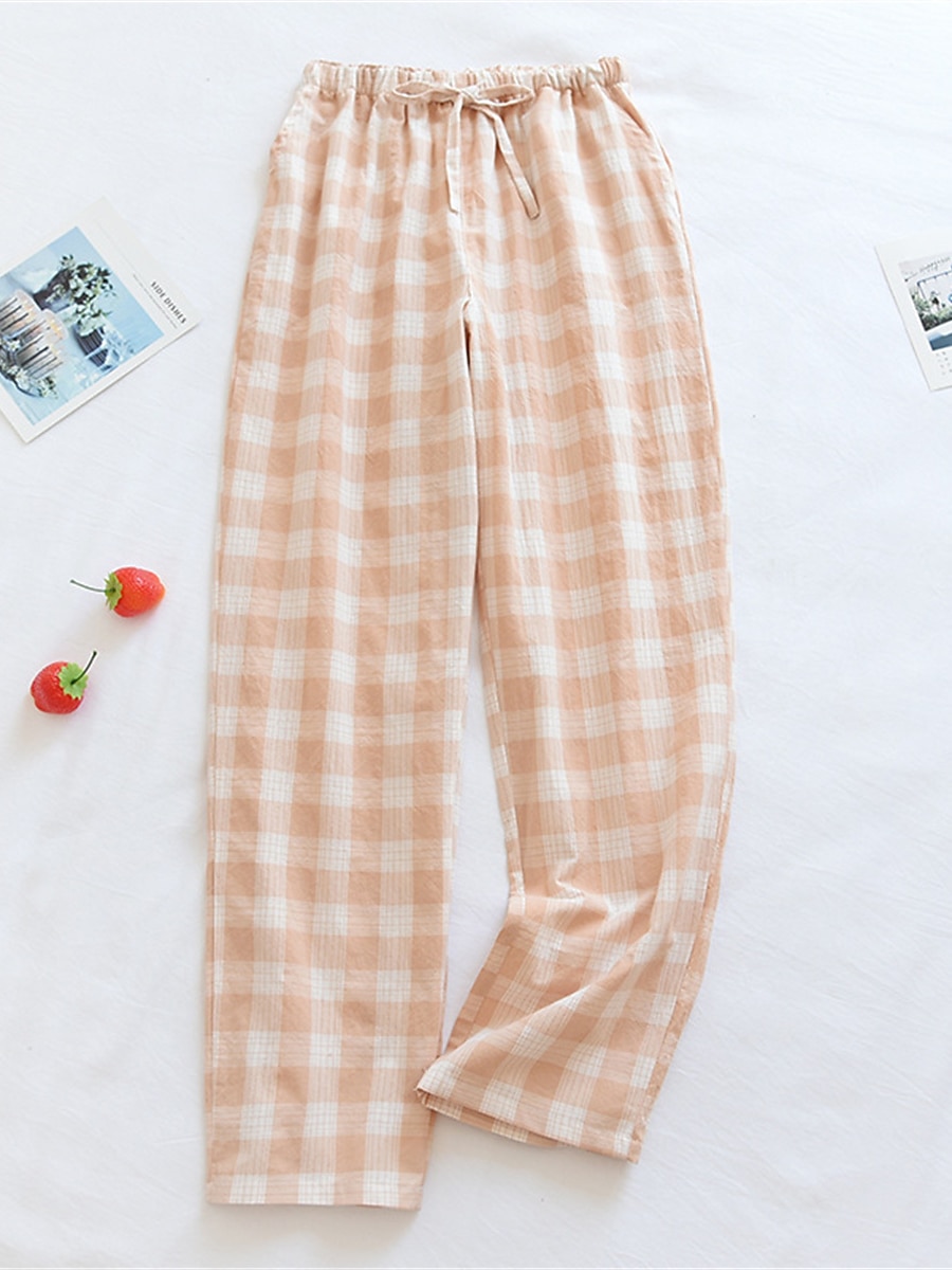 Calças femininas de loungewear calças de lounge grade/xadrez moda casual macio casa rua diário algodão respirável calça longa cintura elástica outono inverno roupas para casa de 2025 por $19.49 –P5