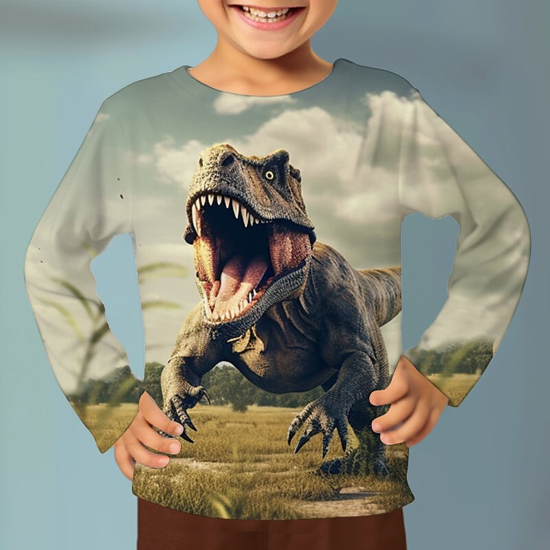 Boys 3D Graphic Animal Dinosaur T shirt Tee Long Sleeve 3D Print Summer Spring Fall Sports Fashion Streetwear Kids 3-12 Years 4-12 Years Outdoor Casual Daily Regular Fit 2025 - $13.99 –P5