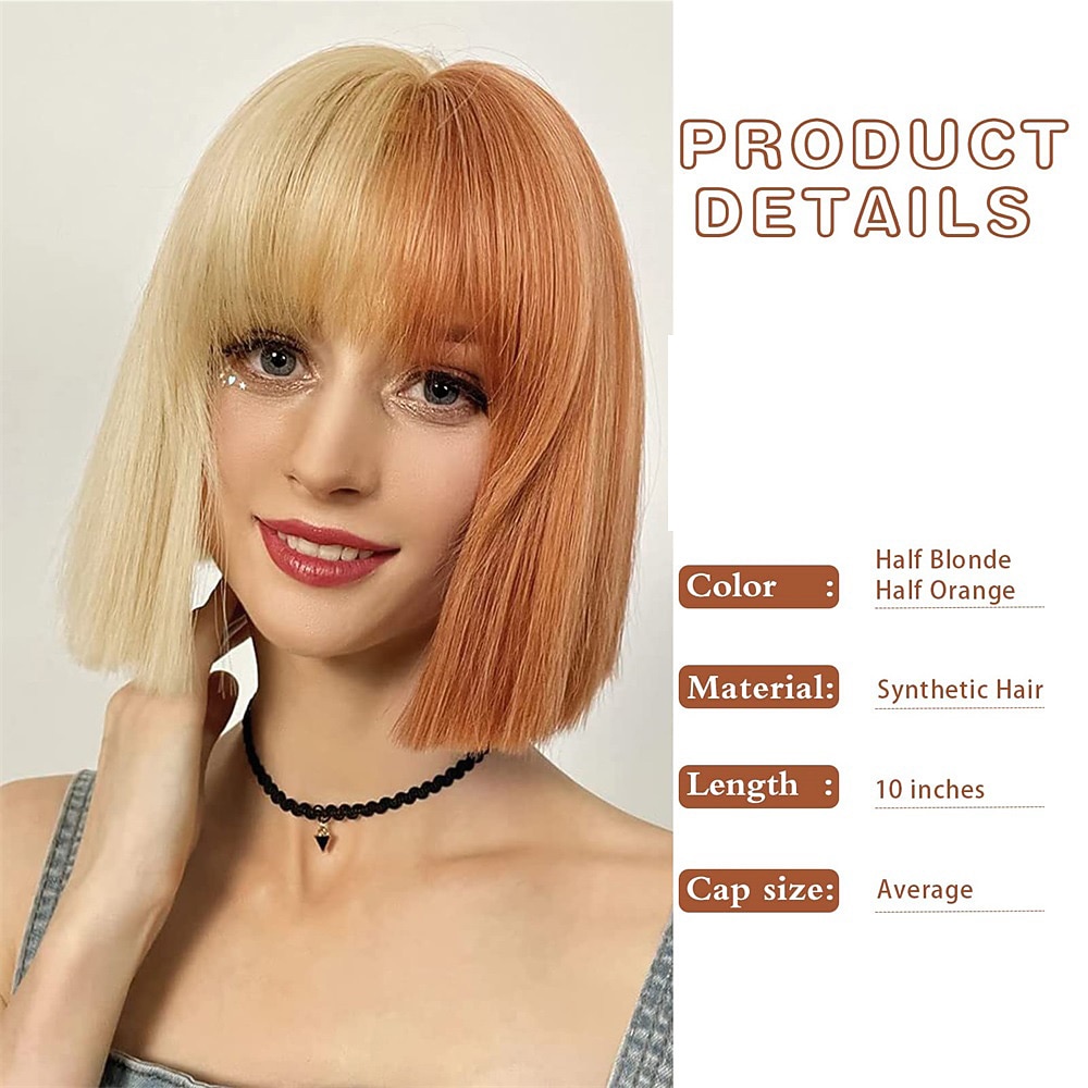 Blonde Bob Wig with Bangs - 12'' Short Blonde Wig for Women Natural Look Color Wigs with Bangs Super Soft and Easy to Wear Straight Bob Wig Synthetic Wig for Daily Halloween 2026 - $22.99 –P13