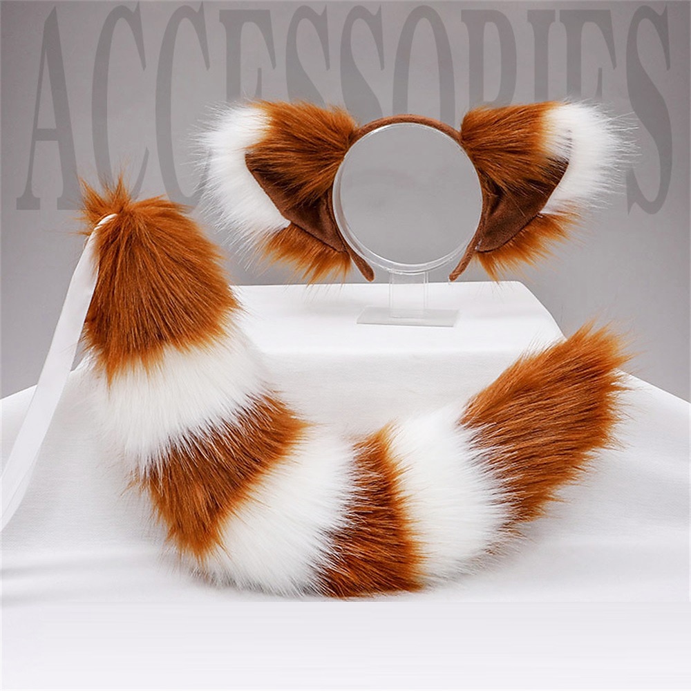 Plush Beast Ears KC Headwear cosplay Tail Accessories Handmade Fox Ears Hair Hoops Fox Tail Set 2025 - $24.99 –P7