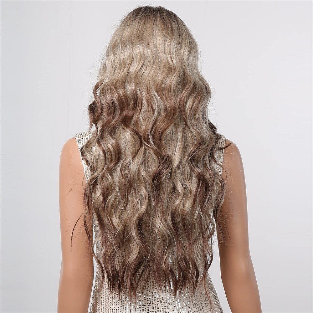 parrucche ondulate rosse lunghe ombre rosa per le donne parrucche ricci rosa nere con frangia parrucca cosplay radici scure parrucche sintetiche senza colla per l'uso quotidiano delle feste del 2025 a $25.99 –P4