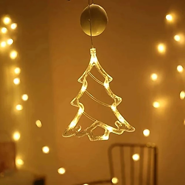 Christmas Decor Night Light Santa Elk Angel Heart LED Light Battery Powered Suction Cup Window Chandelier Xmas Tree New Year Party Holiday Home Decoration 2025 - CAD $9.99 –P9