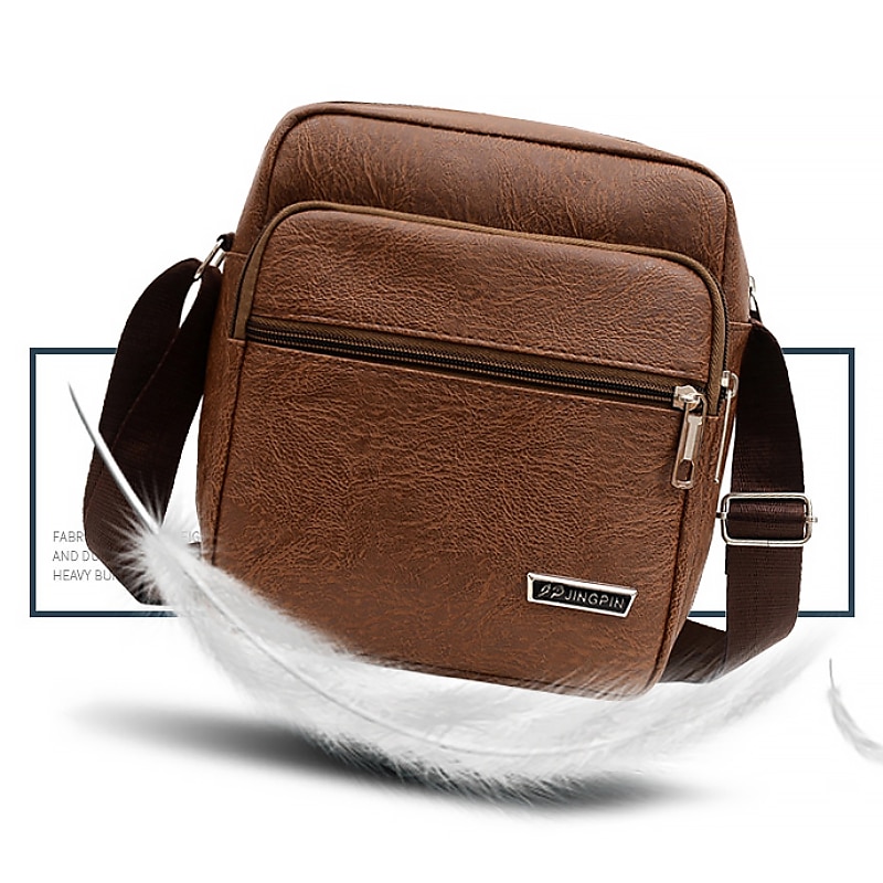 Men's Crossbody Bag Shoulder Bag Satchel PU Leather Outdoor Daily Holiday Buttons Zipper Large Capacity Waterproof Lightweight Solid Color Yellow brown Black Brown 2025 - $18.99 –P5