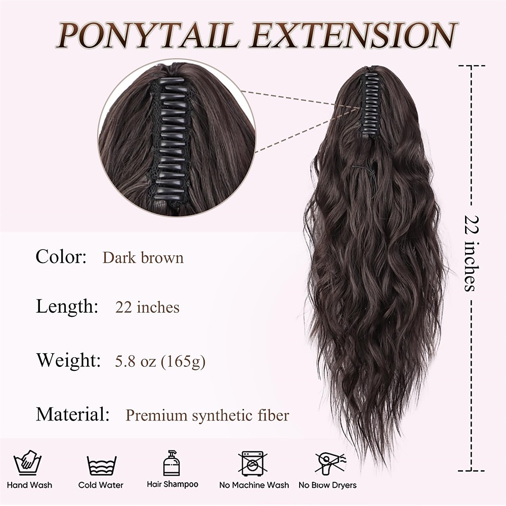 Ponytail Extension Claw Clip in Pony Tails Hair Extensions Fluffy Natural Synthetic Wavy Secret Ponytail Hairpiece 22 Inch Dirty Blonde mix Highlight Blonde for Women Daily Use party 2026 - $17.49 –P9