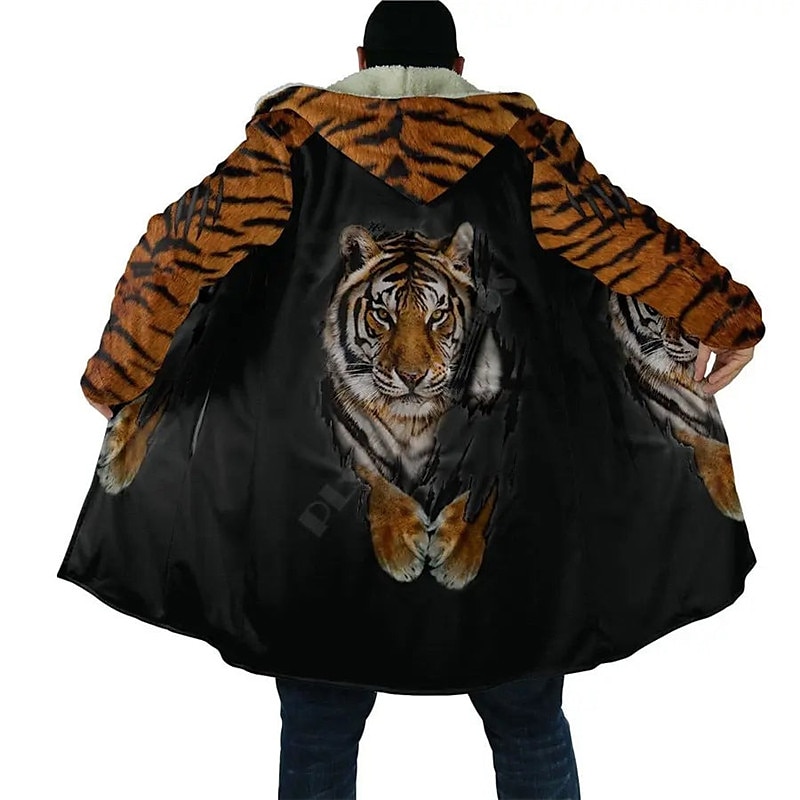 Hombre Animal Lobo Tigre Abrigo de invierno Chaqueta de lana Abrigo Templado Transpirable Cómodo Moda Ropa de calle Casual / Diario Deporte Ropa Cotidiana Noche Cremallera Bolsillo Estampado Otoño 2025 - $73.99 –P3