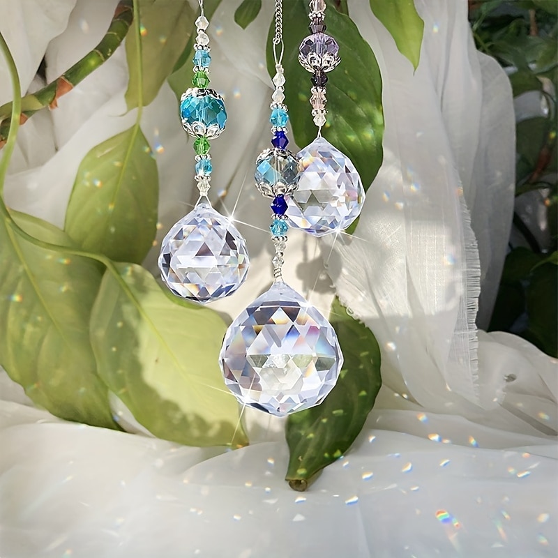 1 peça suncatcher de cristal, bola de prisma de janela, fabricante de arco-íris, pingente pendurado para casa, jardim, quintal, quarto, varanda, pátio, decoração de 2025 por $6.99 –P9